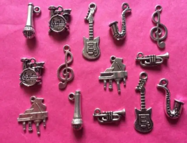 

80 шт. Тибетский стимпанк разные кулоны бусины темы Музыка Музыкальные инструменты шармы для браслета ожерелья серьги Ювелирная фурнитура