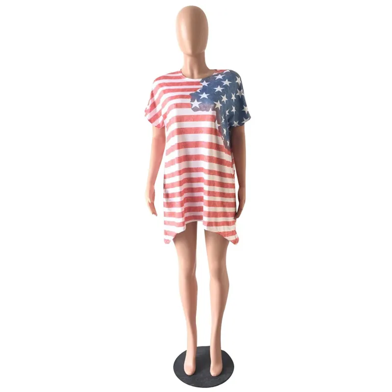 Женская Асимметричная футболка с флагом США Повседневная летняя в полоску