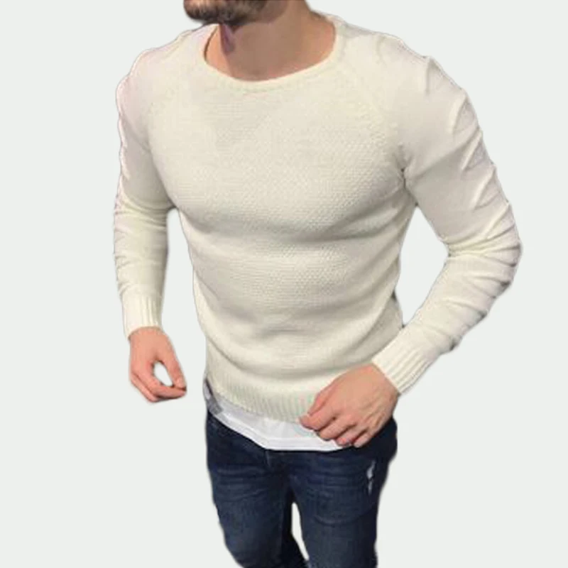 Fashion Winter Autumn Sweater Men Pullover Slim Fit Solid Color Knitted Hole Long Sleeve Jumper Male Elastic Basic Tops | Мужская одежда