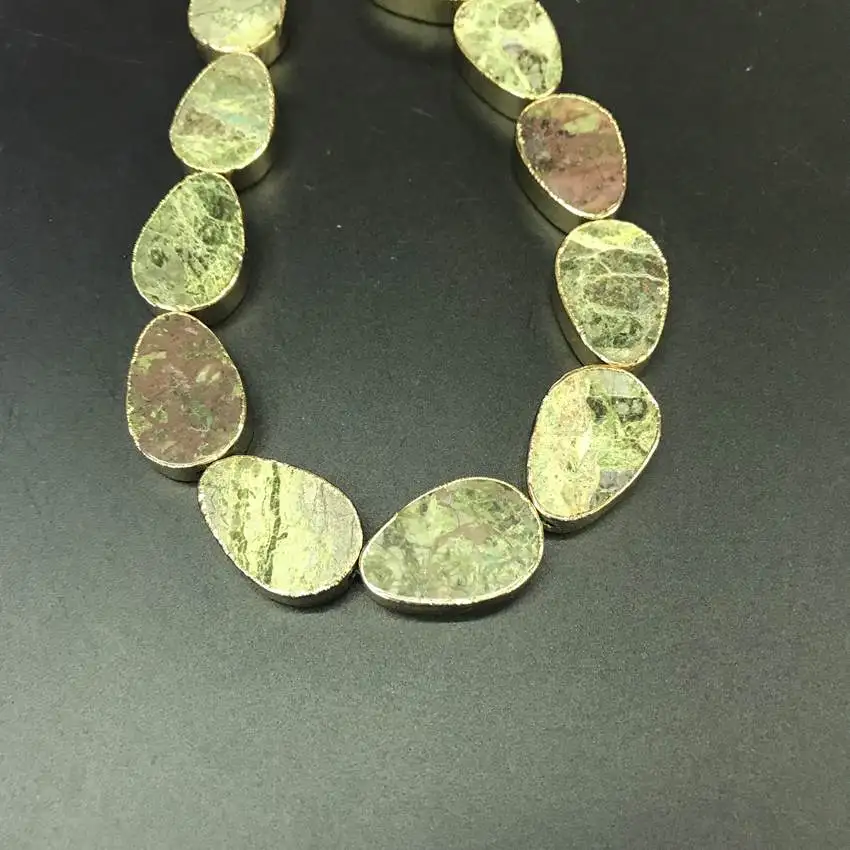 7 Stone Choice 11pcs/strand Natural Gems Gold Edged Drop Slab Slice Pendants Unakite Amethysts Agates Nugget Beads Jewelry | Украшения и