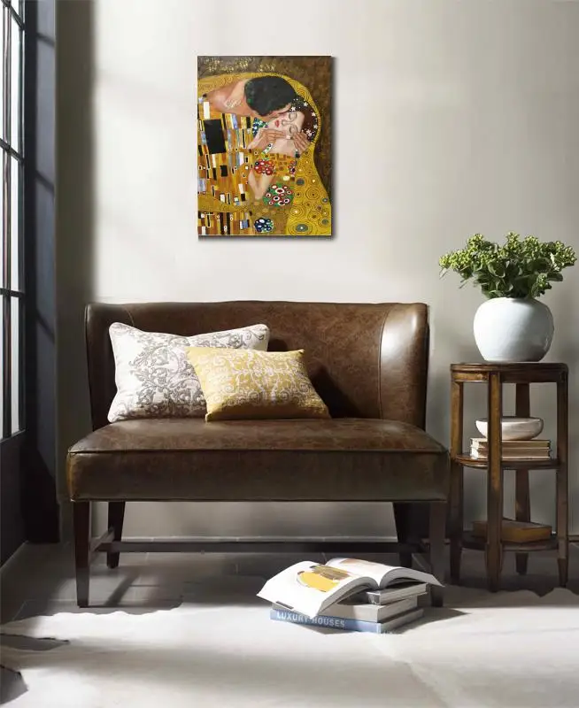 

Wall art gold paintings gustav klimt the kiss reproduction Portrait oil on canvas romantic love picture for room hand painted