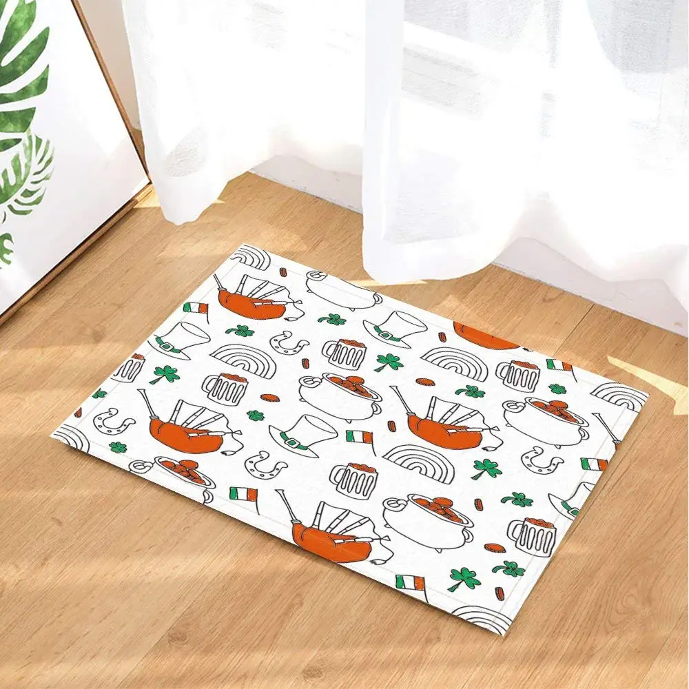 Saint Patrick kitchen rugs Clover BAGPIPE jar Horseshoe Wine Glass Gold Hat Non-Slip Doormat Floor Indoor/Outdoor | Дом и сад
