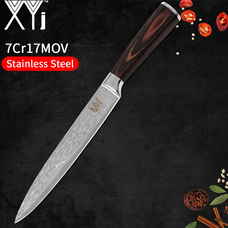 8 Slicing XYj горячий дамасский узор, нож из нержавеющей стали, набор кухонных ножей 7Cr17, нож из нержавеющей стали с цветной деревянной ручкой, кухонные инструменты - Цвет: 8 Slicing