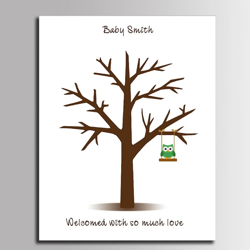 Зеленая сова сделай сам отпечаток пальца подпись дерево холст картина для