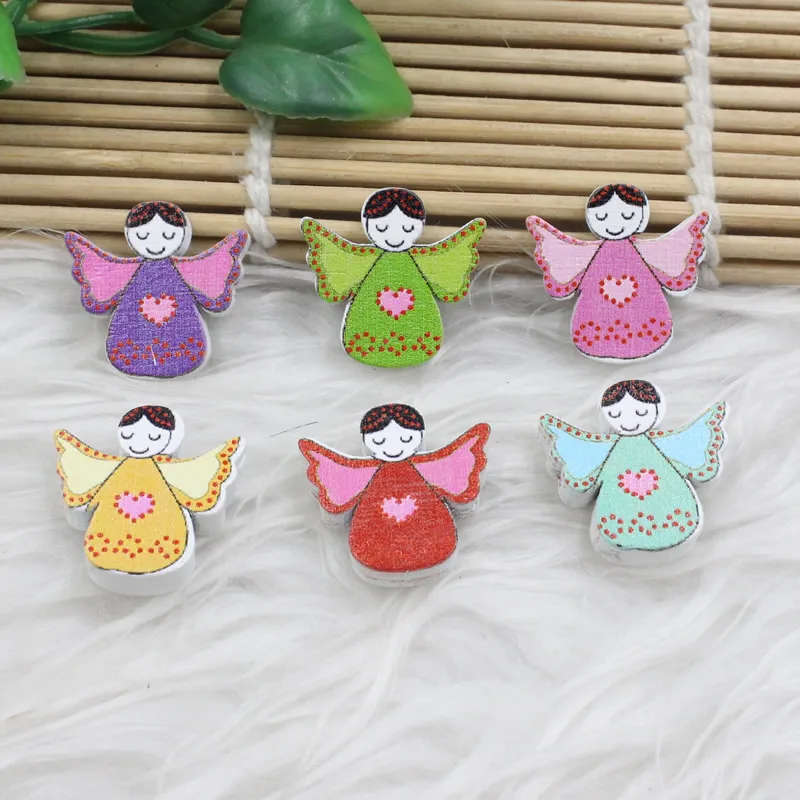 Оптовая продажа 20 шт./лот цветные бусины из дерева в форме ангела без свинца для