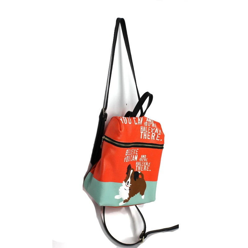 27*28*11cm Cute Puppy Dog Paneled Day Pack Soft 100% Real Cowhide Casual School Women Genuine Leather Shoulder Bag A317 | Багаж и сумки
