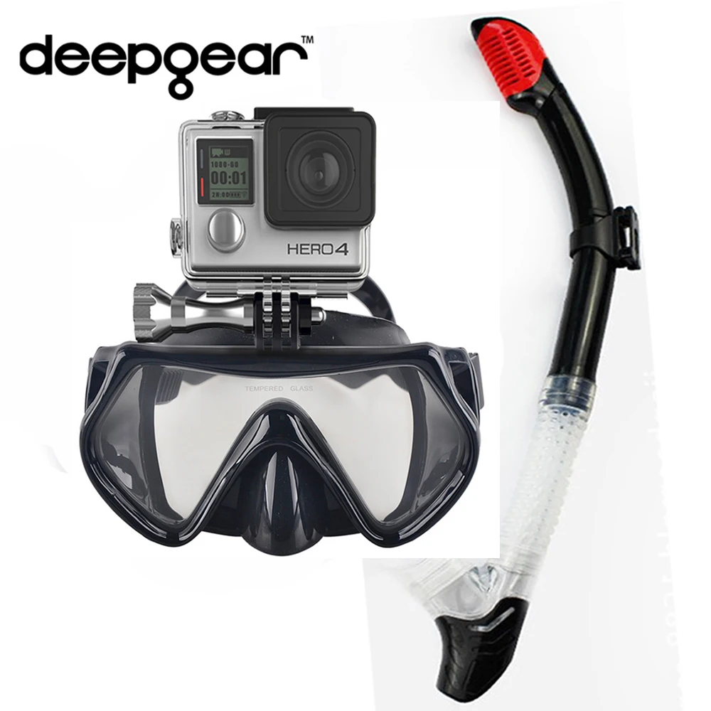 Набор для подводного плавания DEEPGEAR CAMAERA закаленная маска черные силиконовые