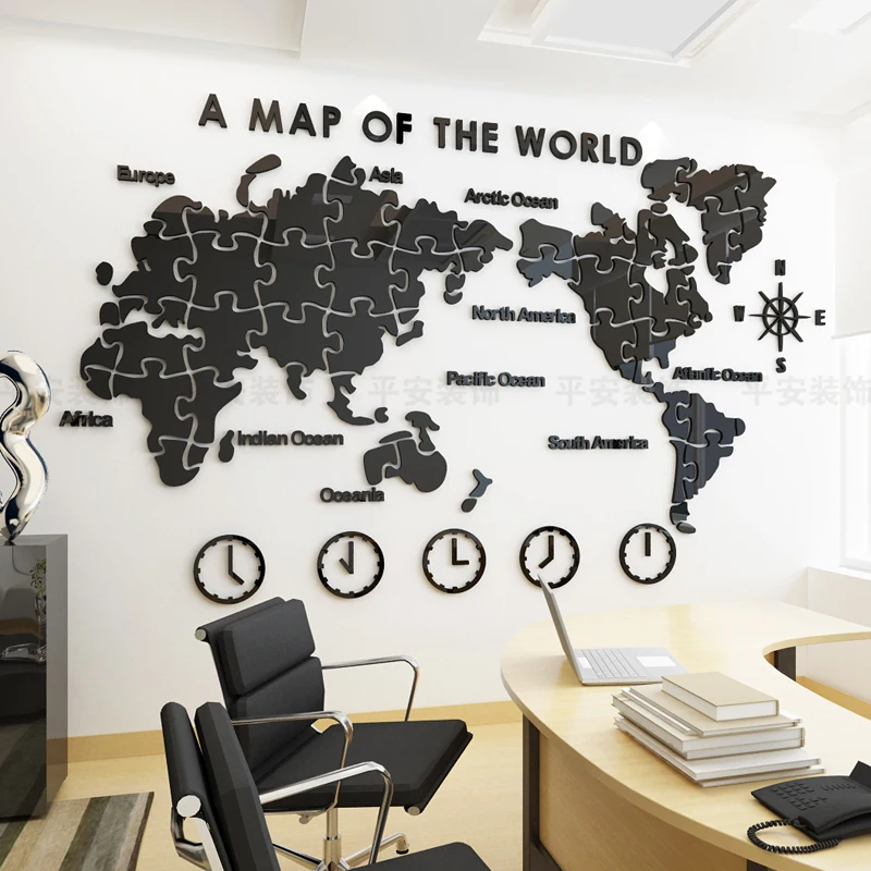 

WS40 World Map Wall Painting Self-adhesive Living Room Arrangement Company Office Background Wall Decoration 3D Stereo Creation