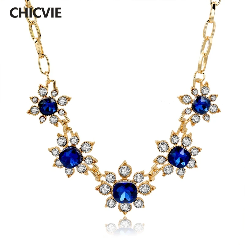 CHICVIE роскошное Золотое массивное ожерелье разы кристалл цветок винтажные
