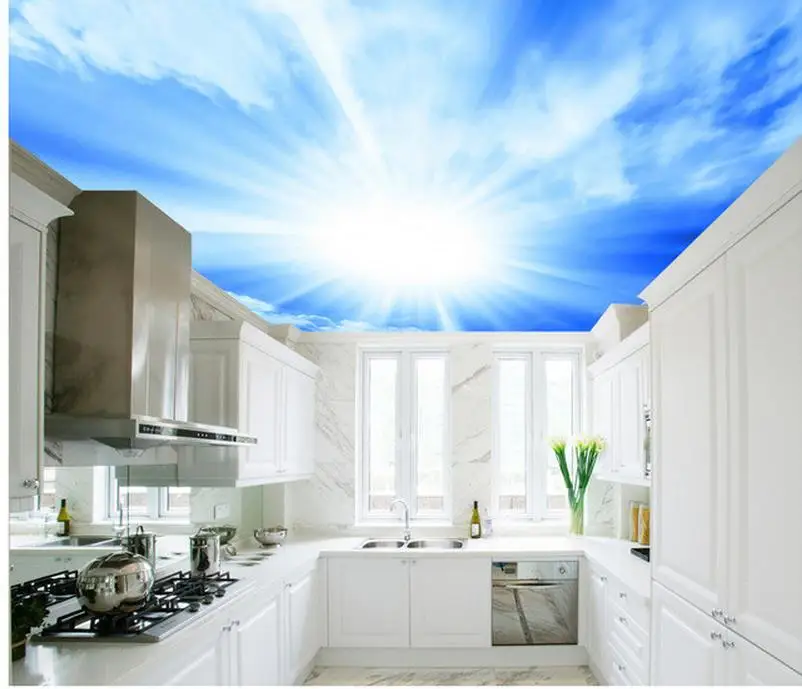 3d потолочные фрески обои в гостиной с голубым небом и белыми облаками украшение