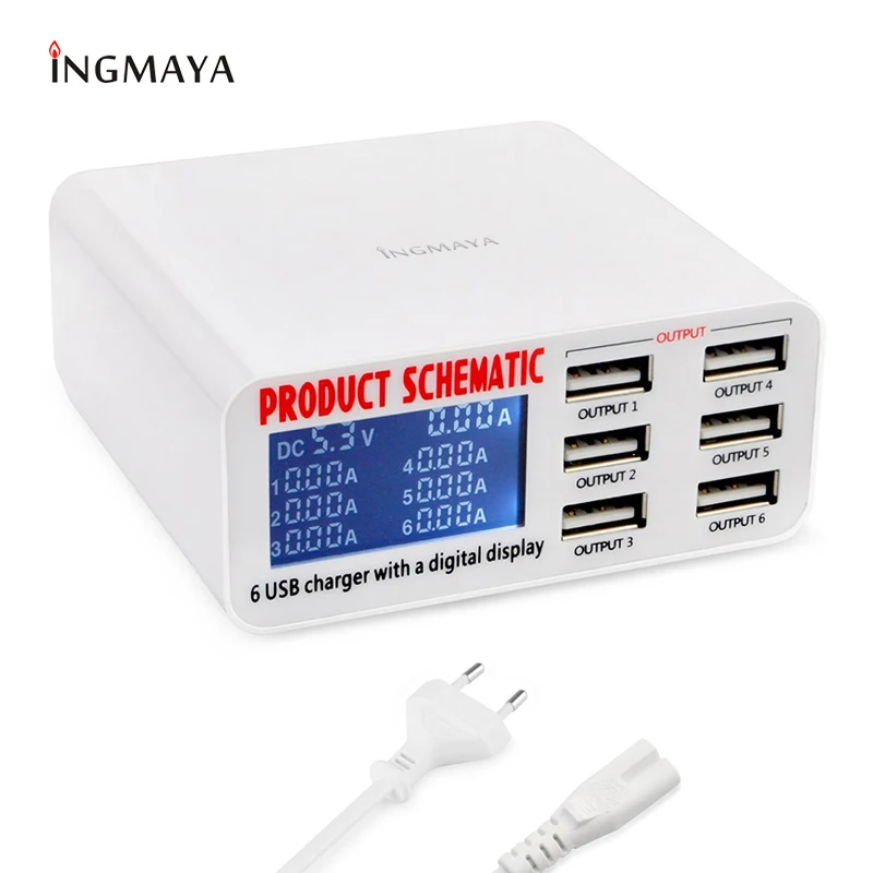 Зарядное устройство INGMAYA с USB портами и ЖК дисплеем для зарядки в реальном времени