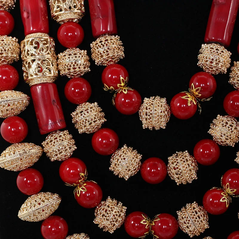 Набор ювелирных изделий из золотых и нигерийских бусин PJW131|nigerian jewelry|bridal jewelry sets