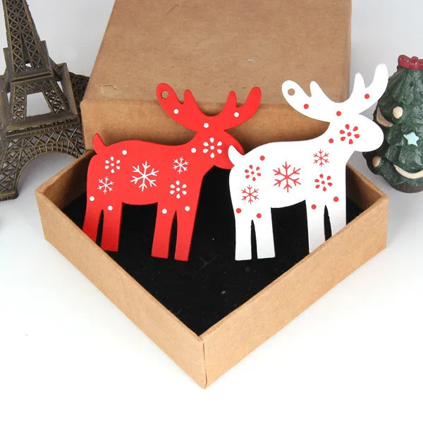Mix Deer 8PCS White&Red Wooden Christmas Ornaments Pendants Wood Crafts Hanging Xmas Tree Ornament Kids Gift Christmas Party Decorations - Цвет: Mix Deer