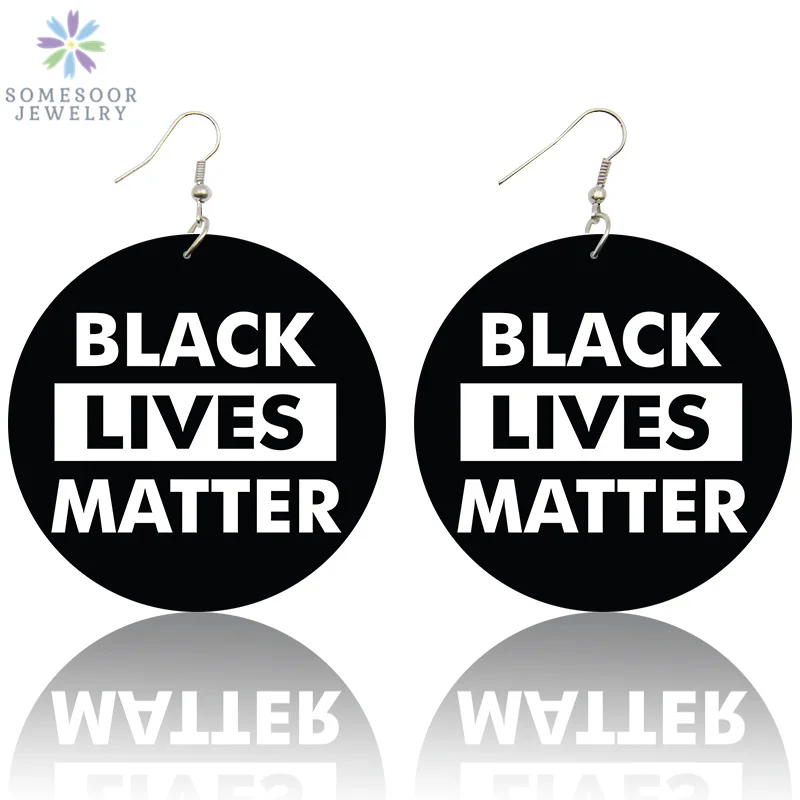 Both Sides Print 6 SOMESOOR Black Lives материя сказать Мода для женщин принт ювелирные изделия из натурального дерева висячие серьги меланин поппин афро сила, кулак узор - Окраска металла: Both Sides Print 6