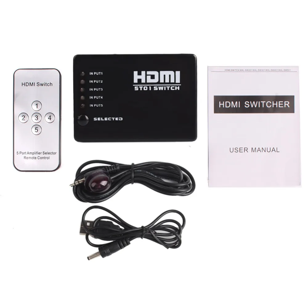 Buyincoins 5 портовый переключатель 1080P HDMI сплиттер пульт дистанционного управления