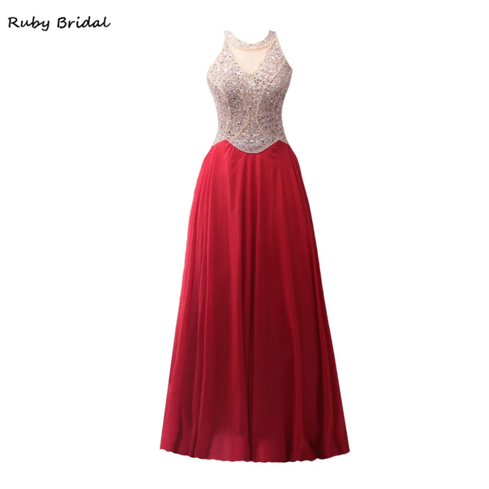 Ruby Bridal 2017 Роскошные красные шифоновые вечерние платья трапециевидной формы с