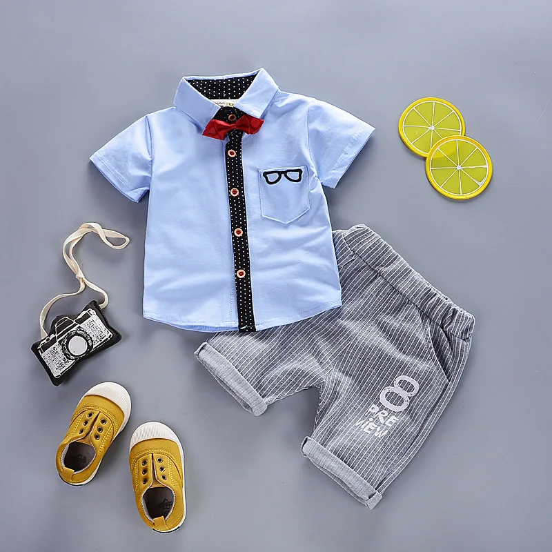 2019 summer toddler boys clothes Kids fashion short sleeve shirt + Shorts Sets Children British Style Gentlemen's bow Suits 0-4Y | Детская