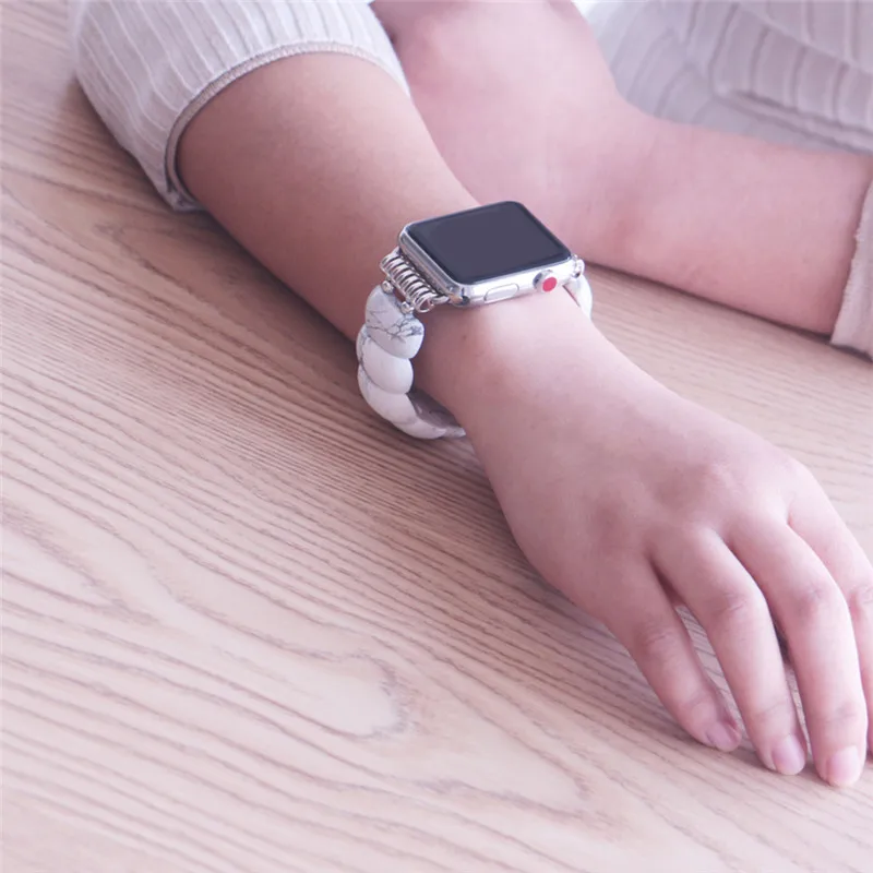LuReen белый бирюзовый ремешок для iWatch Apple ручной работы эластичные ремешки для часов Ремешок для часов браслет сменный ремешок 38 мм/42 мм