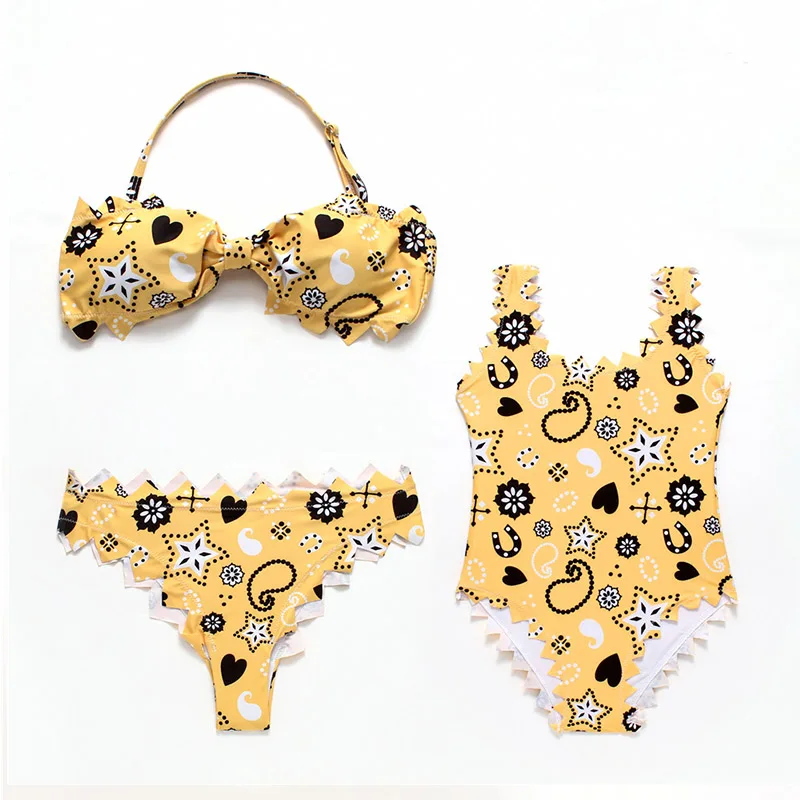 AY533 yellow Bear Leader, женское сексуальное бикини, для девочек, с котом, семейный купальник, детский купальник, для мамы и дочки, Пляжное бикини, детские купальные костюмы - Цвет: AY533 yellow