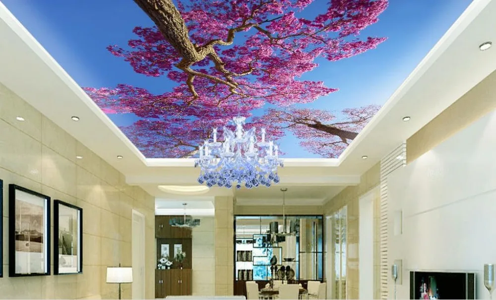 Индивидуальные 3d потолочные фрески голубое небо дерево цветы обои с