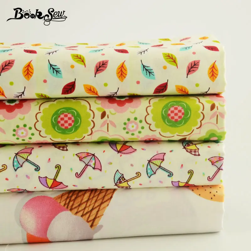 Booksew 100% хлопок саржа стеганая ткань 40 см x 50 мультфильм/зонтик/лист дизайн Tildas