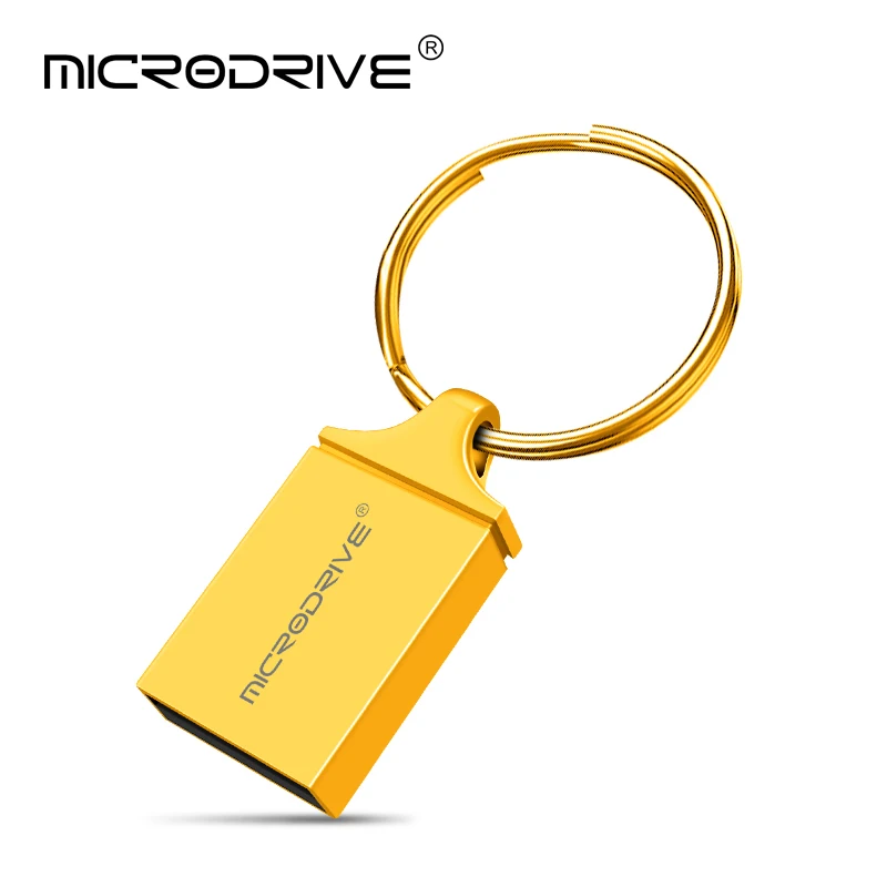 Супер мини USB флеш-накопитель 8 ГБ 16 ГБ 32 ГБ 64 Гб карта памяти USB ключ с кольцом для ключей Micro Mini USB ручка-диск может печать логотипа - Цвет: Золотой