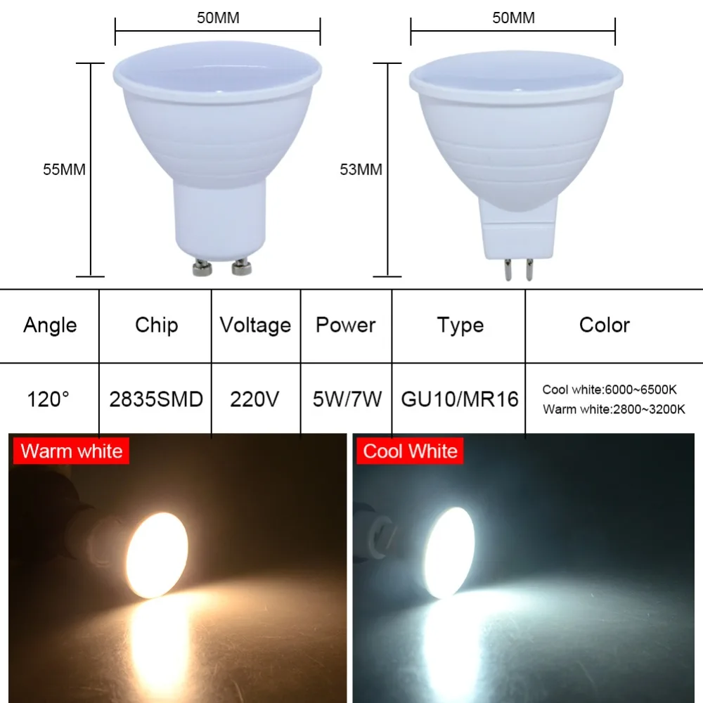 Светодиодсветильник лампочка направленного света GU10 MR16 5 Вт 7 220 В LED COB чип Smart IC 120