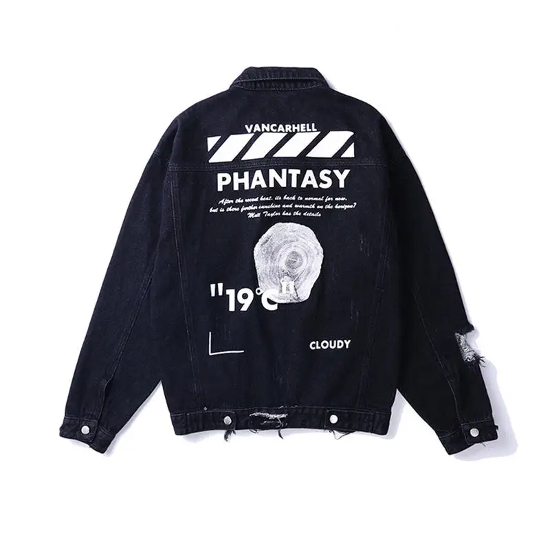 Прямая поставка, хип-хоп джинсовая куртка с дырками, Мужская Новинка, модные джинсовые куртки, Мужская черная джинсовая куртка, пальто Hombre WY074 - Цвет: black