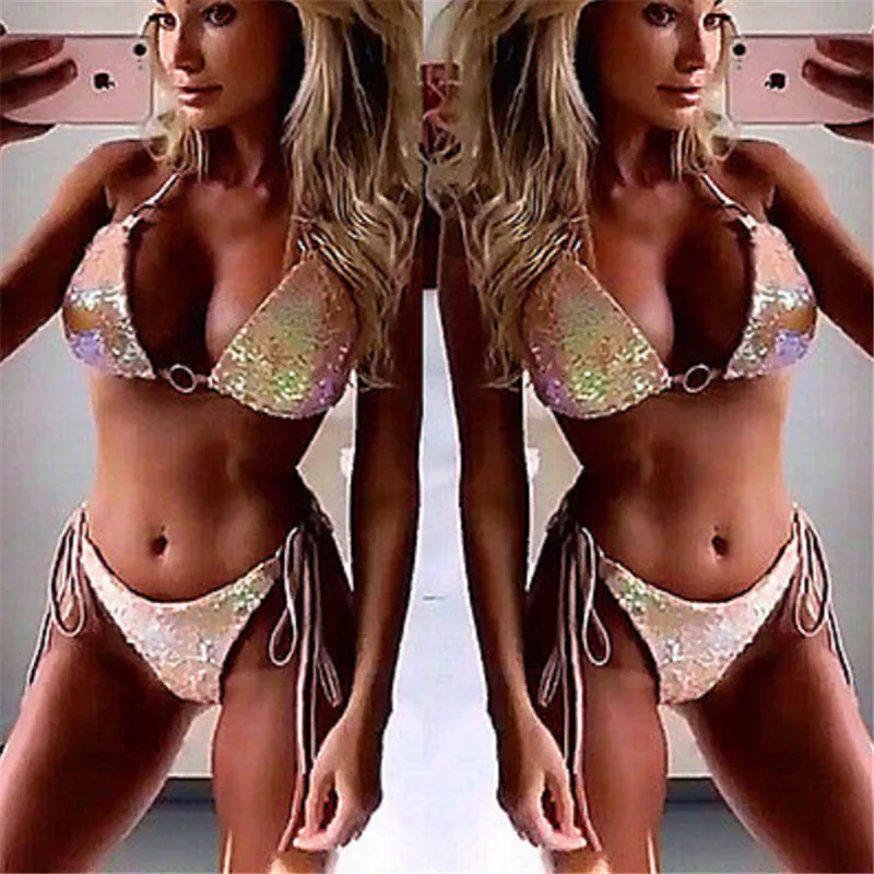 Бикини 2017 сексуальные женские комплекты бикини с блестками купальник бандажный