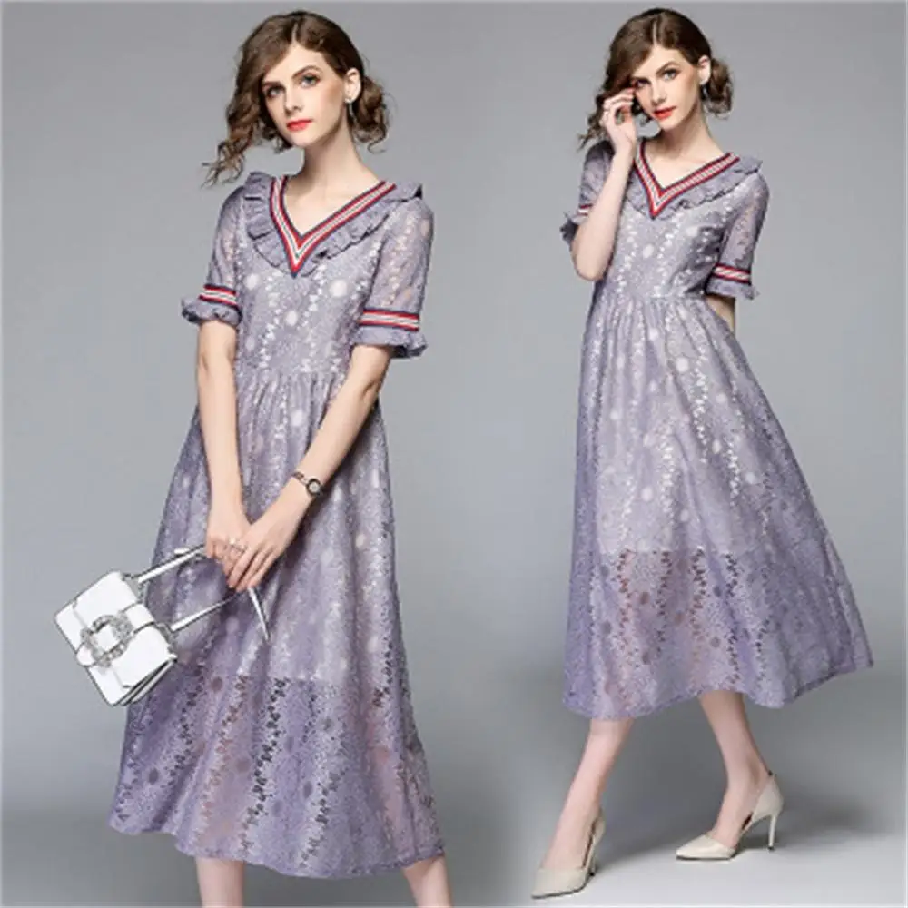 Мода v-образным вырезом All Кружевное платье миди Vestidos 2018 новый элегантный