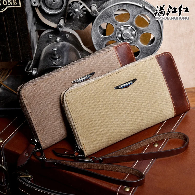 

MANJIANGHONG High-End Men's Canvas Long Wallet Casual Multi-Card Business Wild Hand Bag Fashion Simple Purse