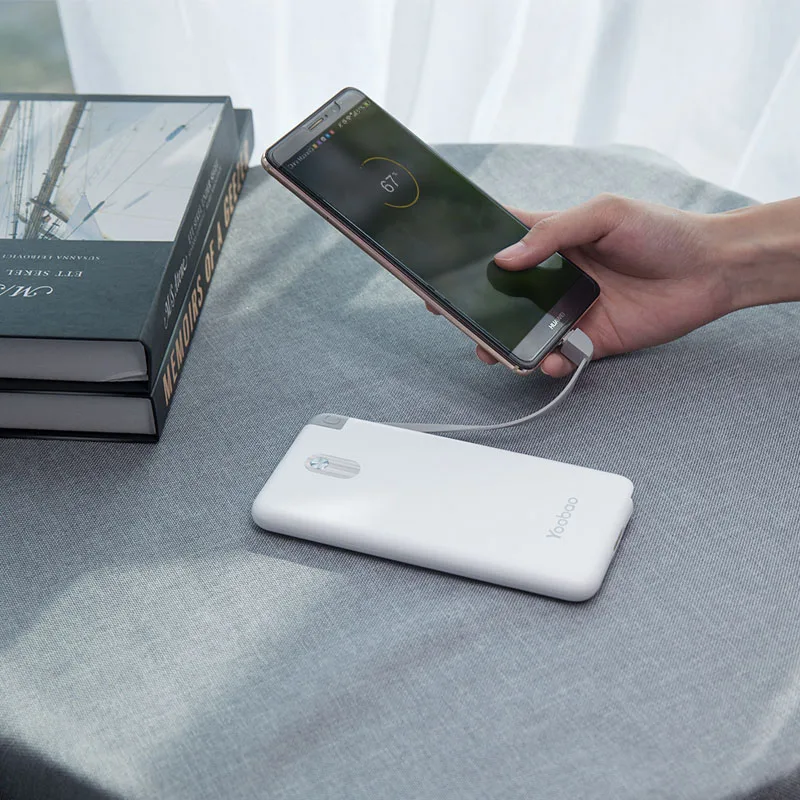 Yoobao S10K 1000mAh внешний аккумулятор со встроенным сьёмным кабелем повербанк с двойным входом портативное зарядное устройство для телефонов ультратонкий пауэр банк для телефонов