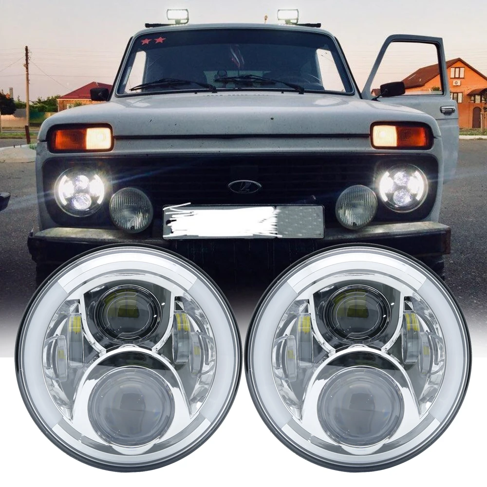 2X7 дюймов круглый светодиодный прожектор для Jeep Wrangler JK TJ LJ lada niva 4x4 suzuki samurai Hummer H1 H2