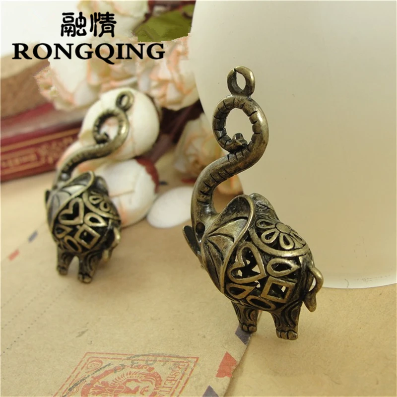 

RONGQING 10pcs/lot 45*31*14MM Hollow elephant animal antique alloy charm pendant Charms fit Bracelets & Necklaces DIY Jewelry