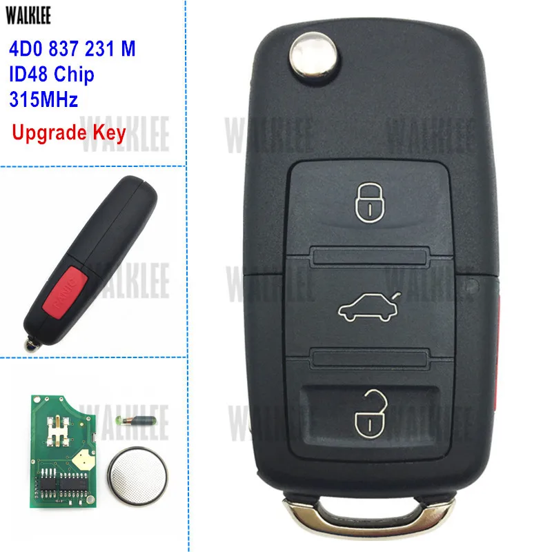 WALKLEE 4D0837231M Upgraded Remote Key for Audi Car Vehicle 315MHz 4D0 837 231 M / 231M A6 S6 TT Quattro 2002-2004 | Автомобили и