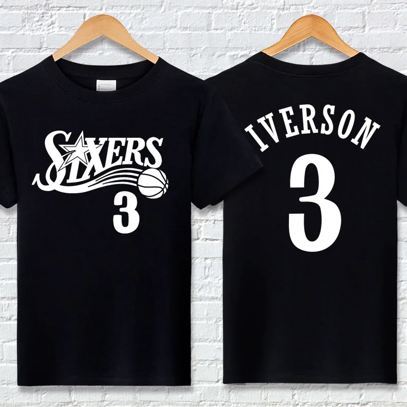 Летняя хлопковая Футболка Iverson No.76 с короткими рукавами и буквенным принтом