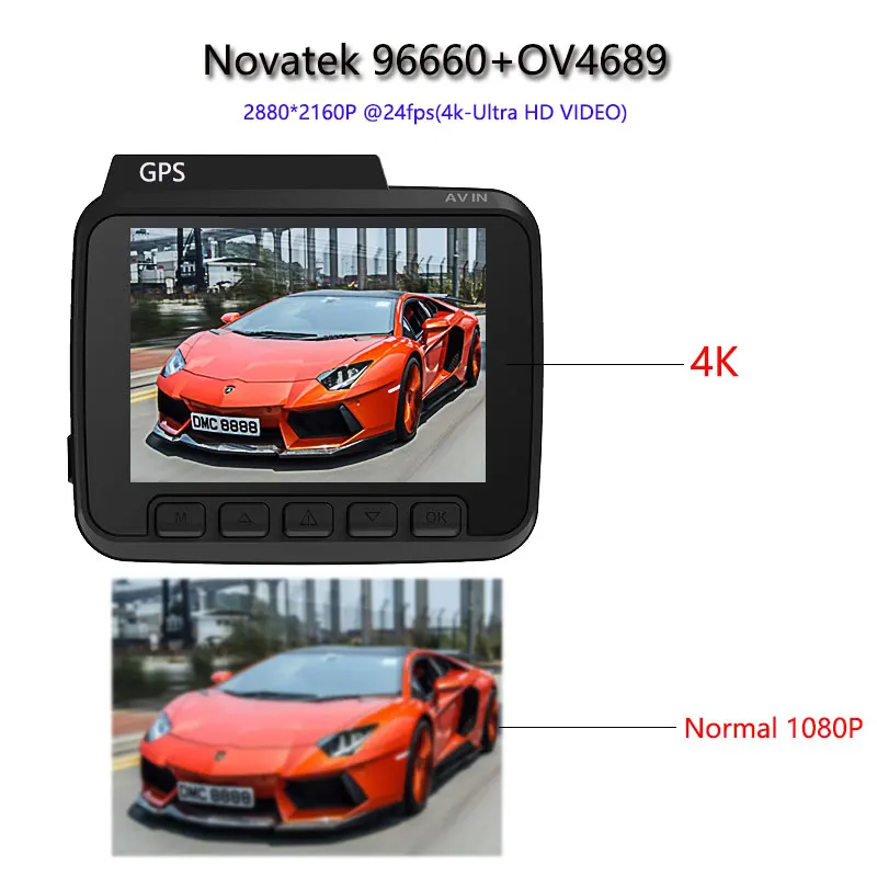 Автомобильный видеорегистратор Novatek 96660 Wi Fi 4K 2160P GPS две камеры ночное видение