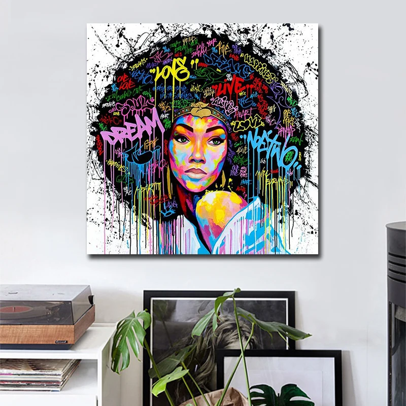 

Square Custom African Art Woman Wall Art Canvas Painting Vintage Poster Prints Modern Livingroom Quadro Decoration no frame