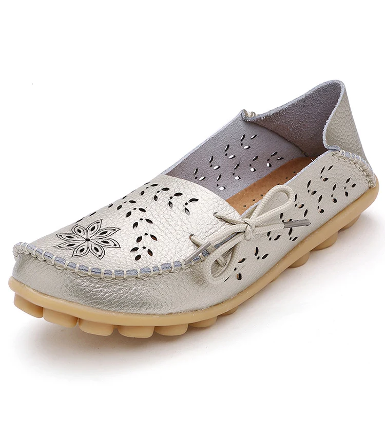 Big size 34-44 spring women flats shoes women genuine leather flats ladies shoes female cutout slip on ballet flat loafers