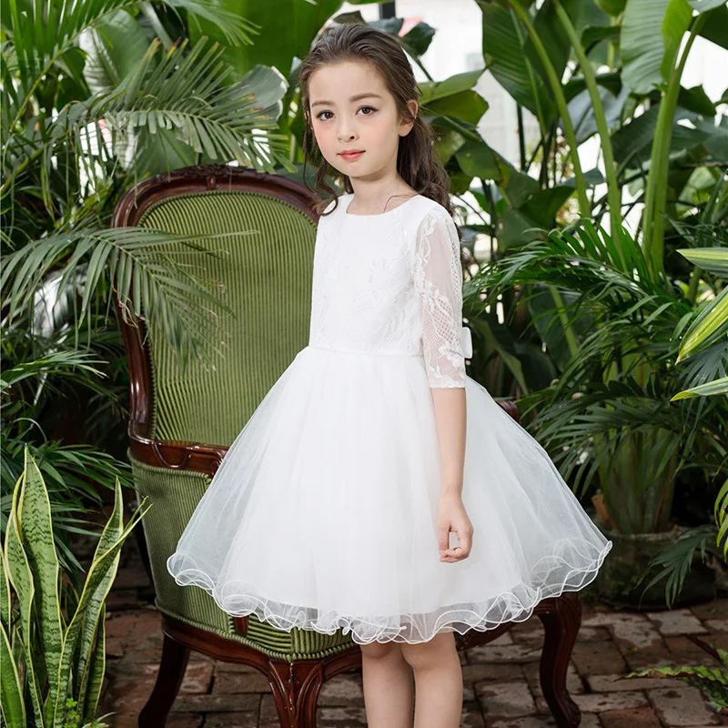 Birthday White Girls Dress Half Sleeve Flower Girl Vestido for Party Wedding 2022 Clothes 3 4 6 8 10 12 Years Old RKF174009 | Детская