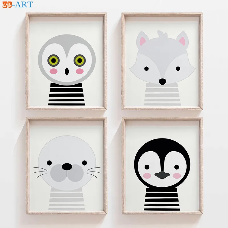 Арктические животные принты печать щенок Сова волк пингвин фотообои искусство украшение детской комнаты