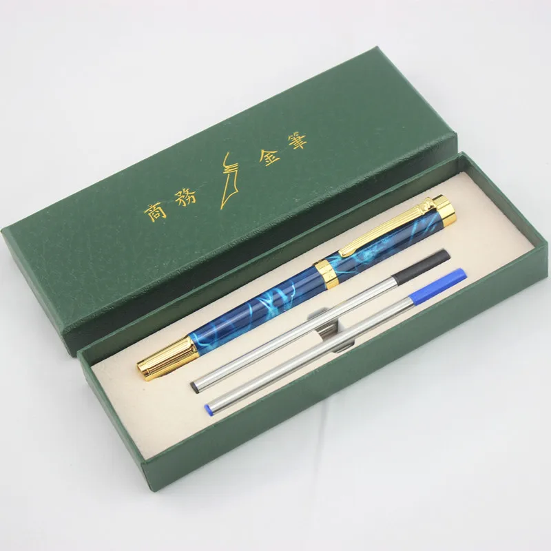 

Business Full Metal Blue marble roller ball Pen 0.5mm nib fountain Pen Office School student stationery writing Supplies