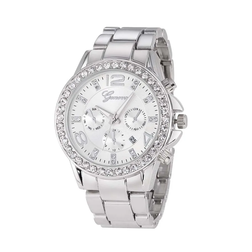 

Women Watches Fashion Rhinestone Rose Gold Leather Watch For Women Three Eyes Set Quartz Wrist Watch Luxury Casual Dress Clock#C