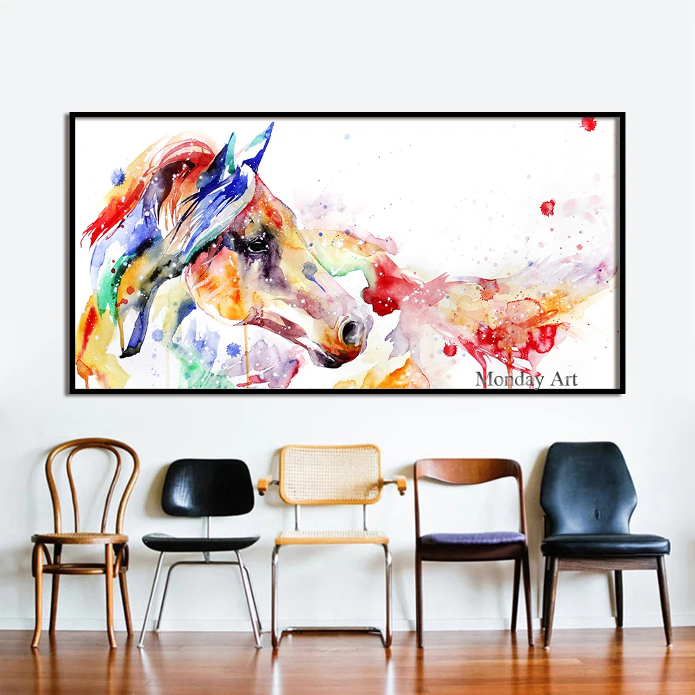 

High quality Wall Art Canvas Animal oil Painting Watercolor Picture 100% handpainted Horse For Living Room Home Decor No Frame