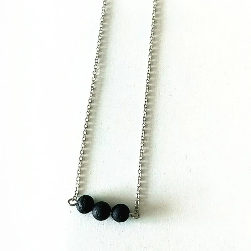 Цепочка Из Нержавеющей Стали с бусинами из черной лавы 8 мм ожерелье
