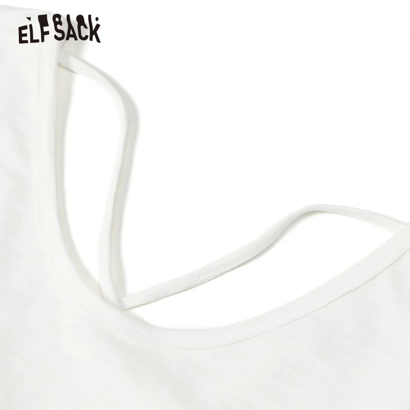 ELFSACK повседневные женские топы из однотонного хлопка Модные свободные футболки с