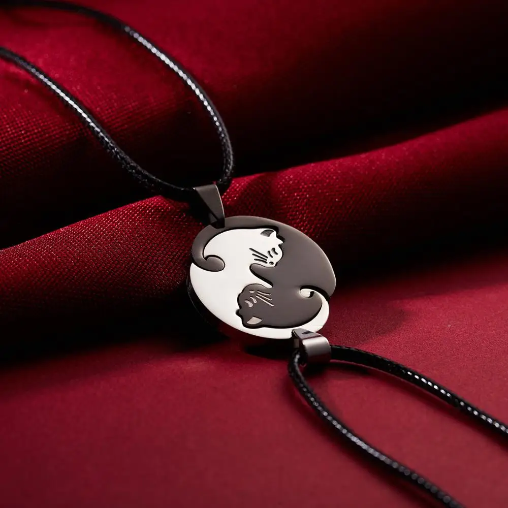 Ожерелье Rinhoo черно-белое из титановой стали с подвесками в виде кота | Украшения и