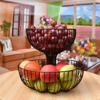 Large Fruit basket Двухэтажная корзина для фруктов, для хранения, фруктовые горшки, кухонные аксессуары, бандежа, большая емкость, для хранения тарелок, для гостиной, металлические корзины - Цвет: Large Fruit basket