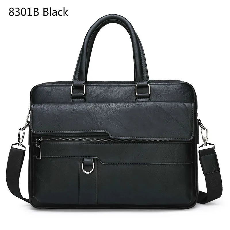 8301B-Black Новинка, мужской портфель, сумки, деловая кожаная сумка, на плечо, сумка-мессенджер, рабочая сумка, 14 дюймов, сумка для ноутбука, Bolso Hombre Bolsa Masculina - Цвет: 8301B-Black