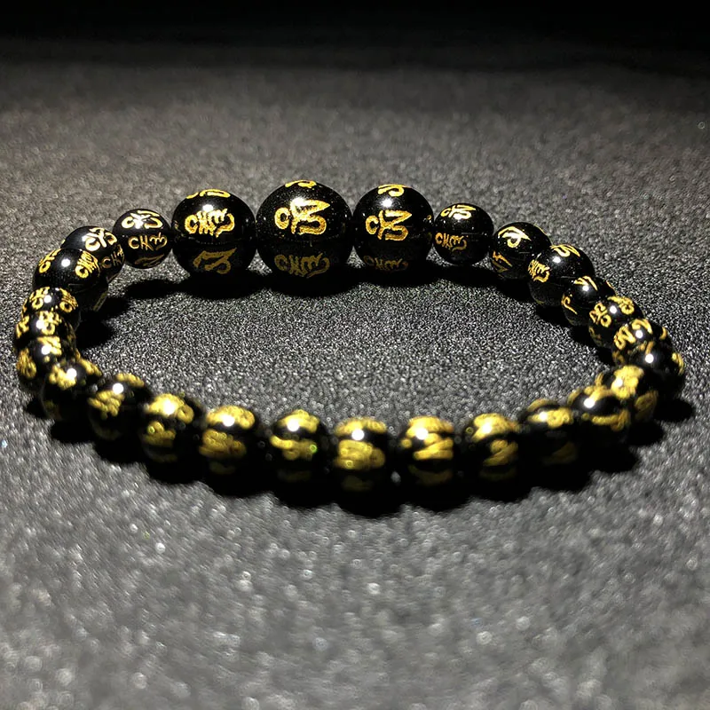 Брендовый модный браслет из натурального камня обсидиан мужское ювелирное